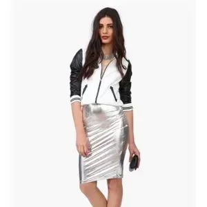 Sakkas Skirts Womens Stretch Metallic Faux Leather High Waist